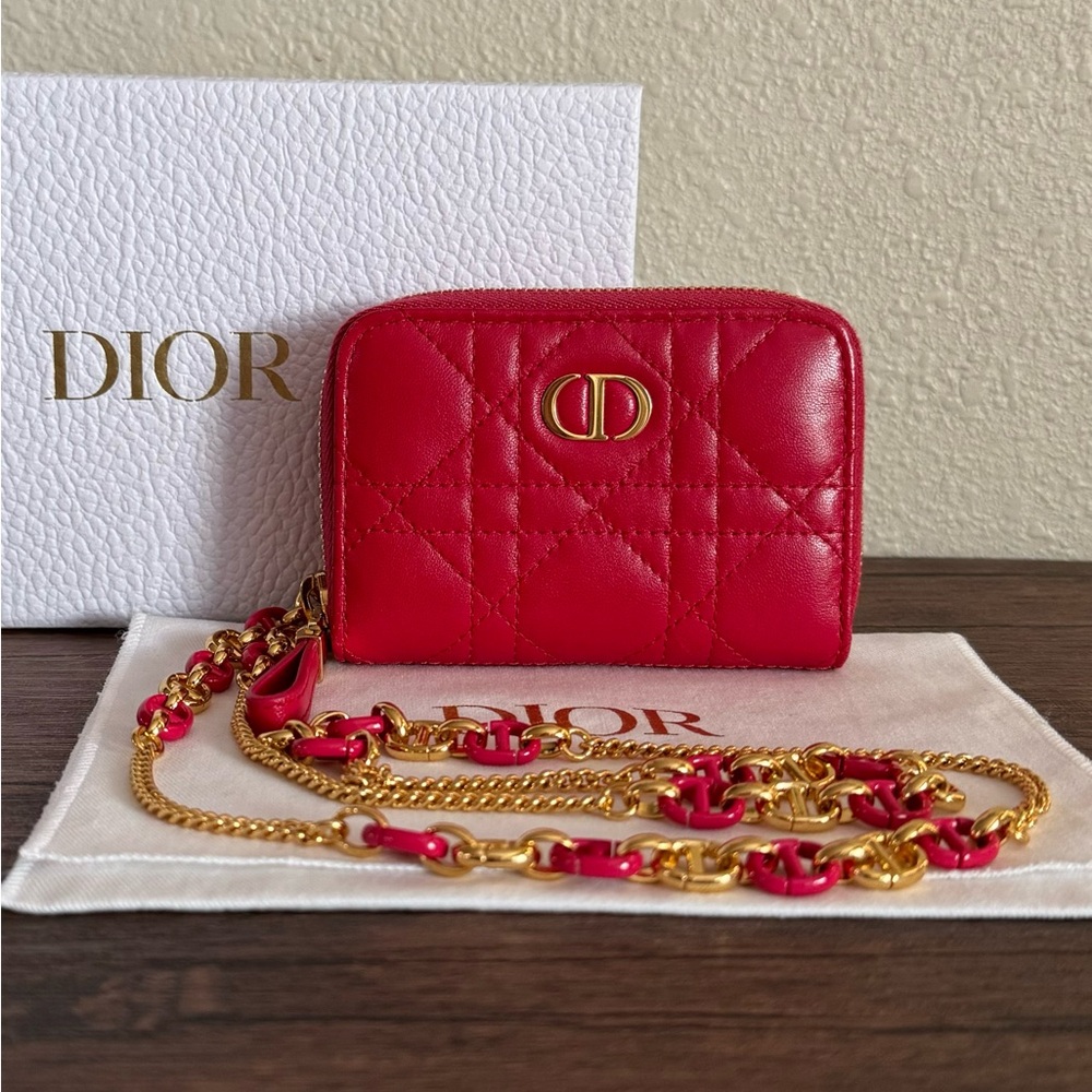 ❌SOLD❌DIOR Caro Cannage Stitched Lambskin Leather Compact Wallet on Chain - Picture 7 of 7